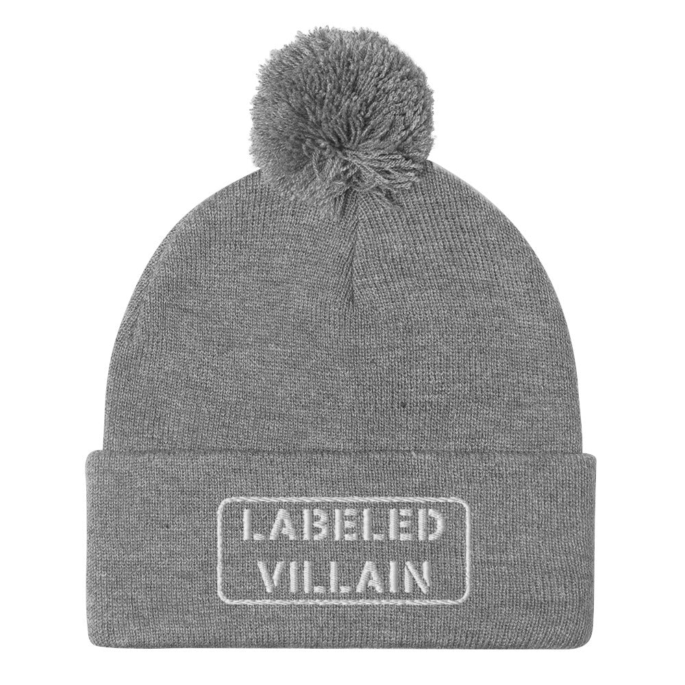 Labeled Villain Pom-Pom Beanie
