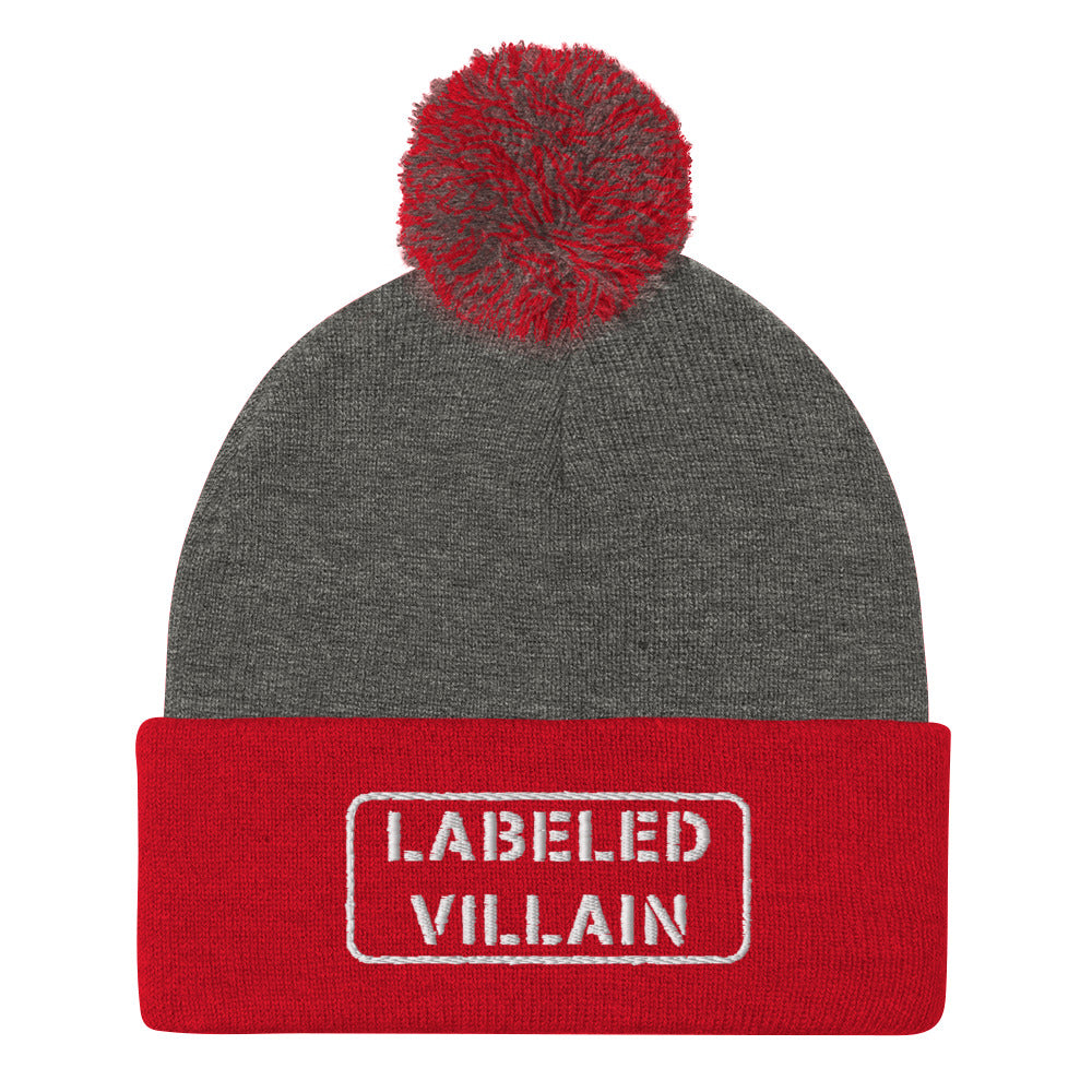 Labeled Villain Pom-Pom Beanie